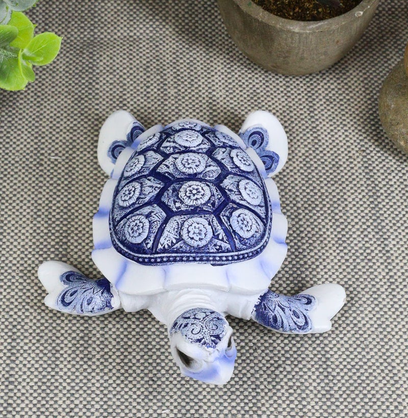 Ebros Gift Ebros Terracotta Blue and White Feng Shui Celestial Sea Turtle Statue 4.5" Wide Talisman of Stability and Fortune Lucky Tortoise Figurine Decorative Zen Turtles Tortoises - Image 3